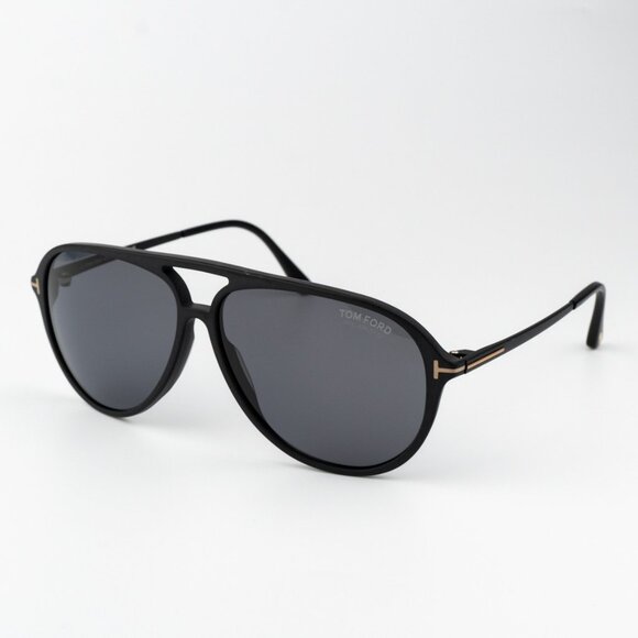 Tom Ford Men Sunglasses Shiny Black Smoke Pilot SAMSON-02 FT0909/S 02D - Picture 2 of 12